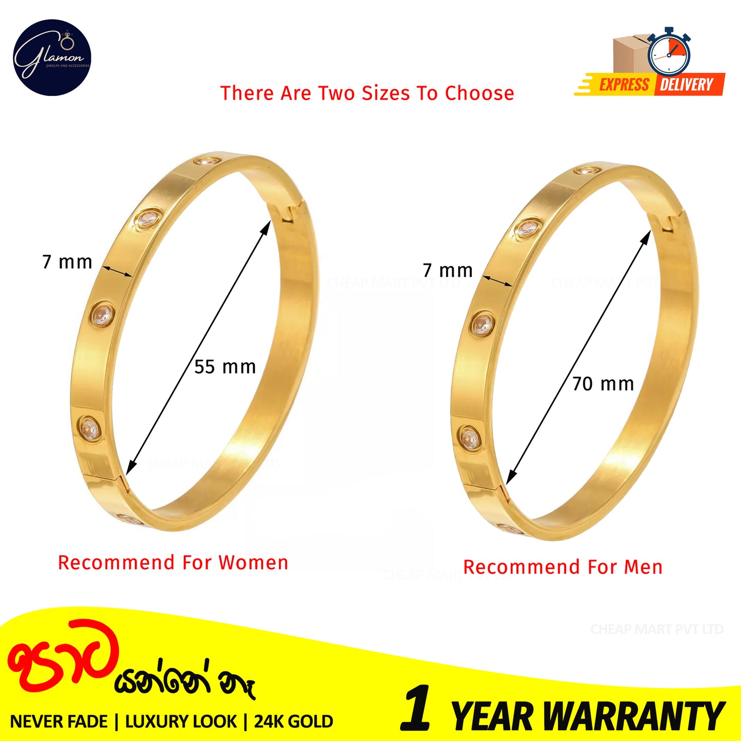 Luxury Gold Coated Stainless Steel 6mm Crystal Love Cartier Stone Bangle Bracelet For Women