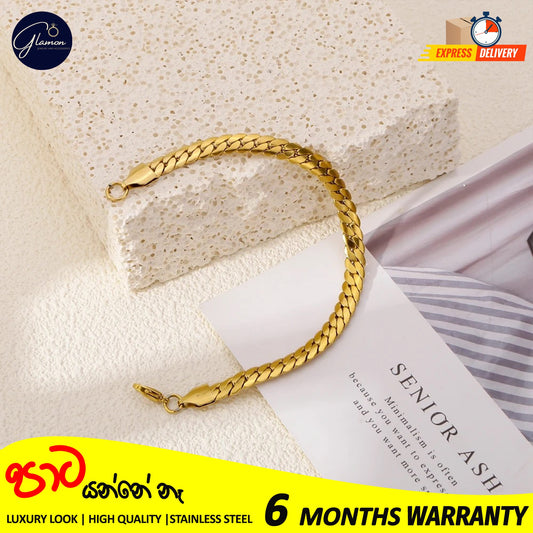 Full Sideways Stamped Stainless Steel Gold Plated Bracelet For Men High Quality