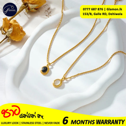 Oval Black -White Stone Pendant Necklace For Girls