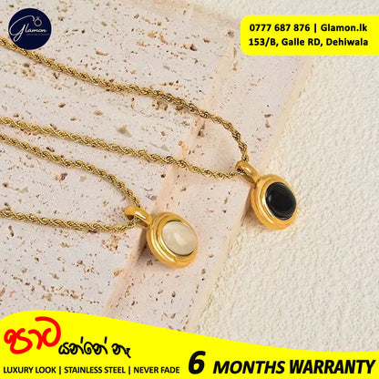 Oval Black -White Stone Pendant Necklace For Girls