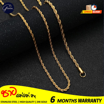 3mm Rope Chain Necklace Stainless Steel Waterproof Gold Color