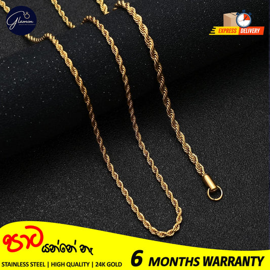 3mm Rope Chain Necklace Stainless Steel Waterproof Gold Color