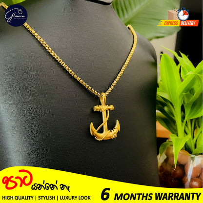 Anchor Pendant With Box Chain Gold Color
