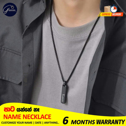 Square Name Pendant Necklace For Men Stainless Steel Customized Jewellery Gift Gold Silver Black