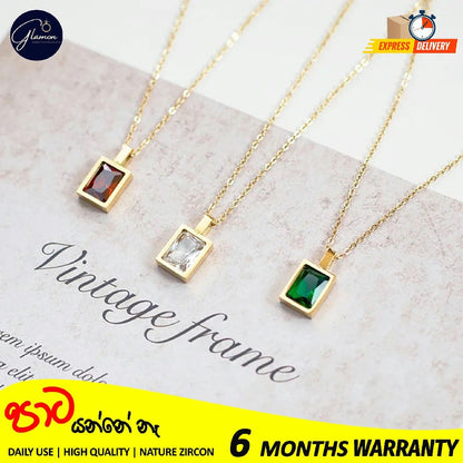 Glamon High Quality Red Green White Necklace For Girls Stainless Steel Gold Chain Clavicle Luxury Zircon Gold Plated necklace Women Jewellery Gift