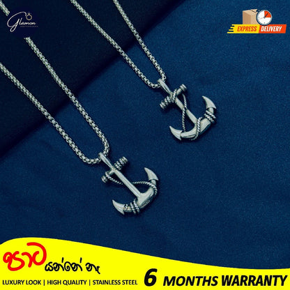 Glamon 316L Stainless Steel Anchor Pendant & 3mm Silver Color Box Chain Necklace For Men High Quality Waterproof Mens Necklace
