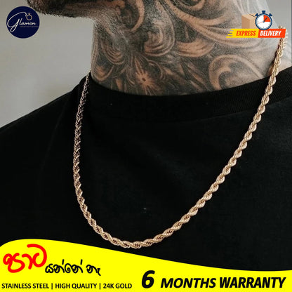 3mm Rope Chain Necklace Stainless Steel Waterproof Gold Color