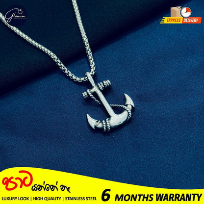 Glamon 316L Stainless Steel Anchor Pendant & 3mm Silver Color Box Chain Necklace For Men High Quality Waterproof Mens Necklace