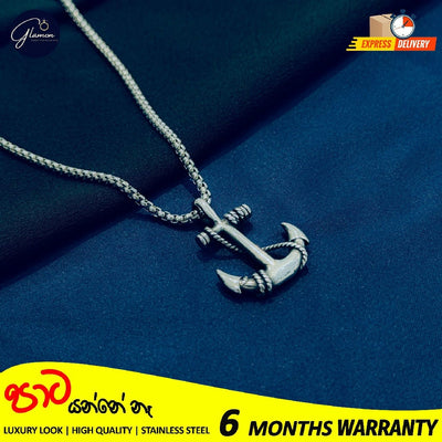Glamon 316L Stainless Steel Anchor Pendant & 3mm Silver Color Box Chain Necklace For Men High Quality Waterproof Mens Necklace