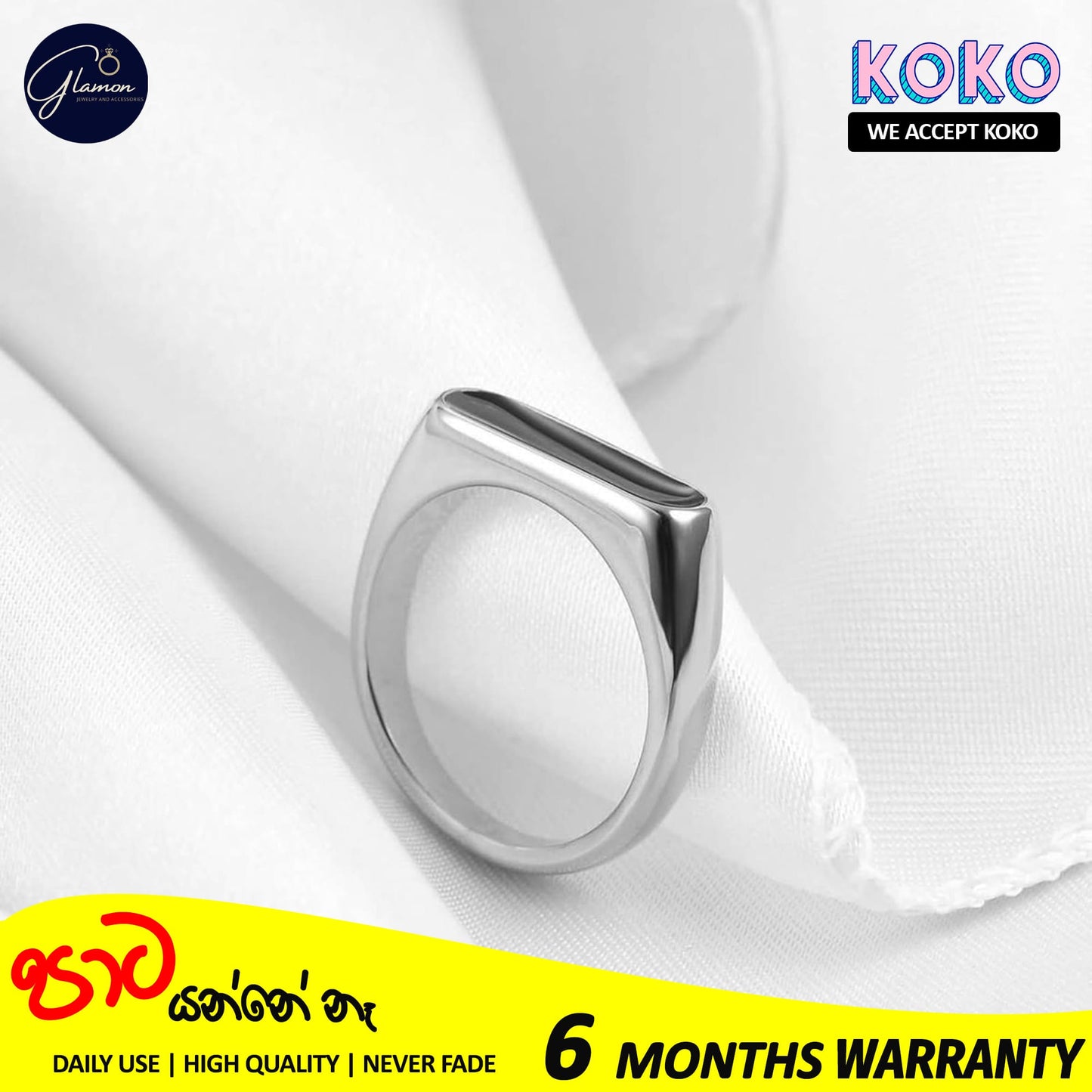 Glamon BlackWave Signet Ring Men's Stainless Steel Ring For Boys High Quality Original 316L Stainless Steel Silver Color Boys Ring Durable Stylish Band for Casual & Formal Wear