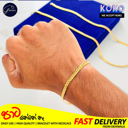 Bundle Offer - Glamon Gold Plated Sideways Chain Necklace with Bracelet For Men