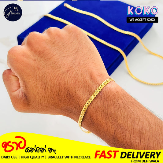 Bundle Offer - Glamon Gold Plated Sideways Chain Necklace with Bracelet For Men