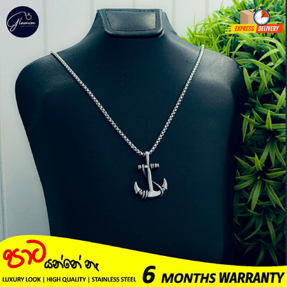 Glamon 316L Stainless Steel Anchor Pendant & 3mm Silver Color Box Chain Necklace For Men High Quality Waterproof Mens Necklace