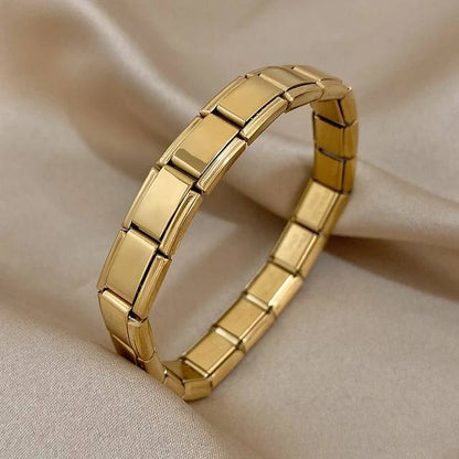 Glamon italian Fashion 9mm Gold Silver Black Stainless Steel Strech Bracelet For Men Women High Quality Waterproof Mens Jewelery Gifts Accessories Gold Plated Bracelets and Bangles Wristband Jewellery