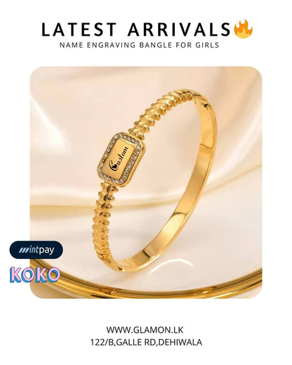 Glamon Signature Glow Bangle - High Quality Gold Coated Customized Name Engraving Bracelet Bangle Gift For Her