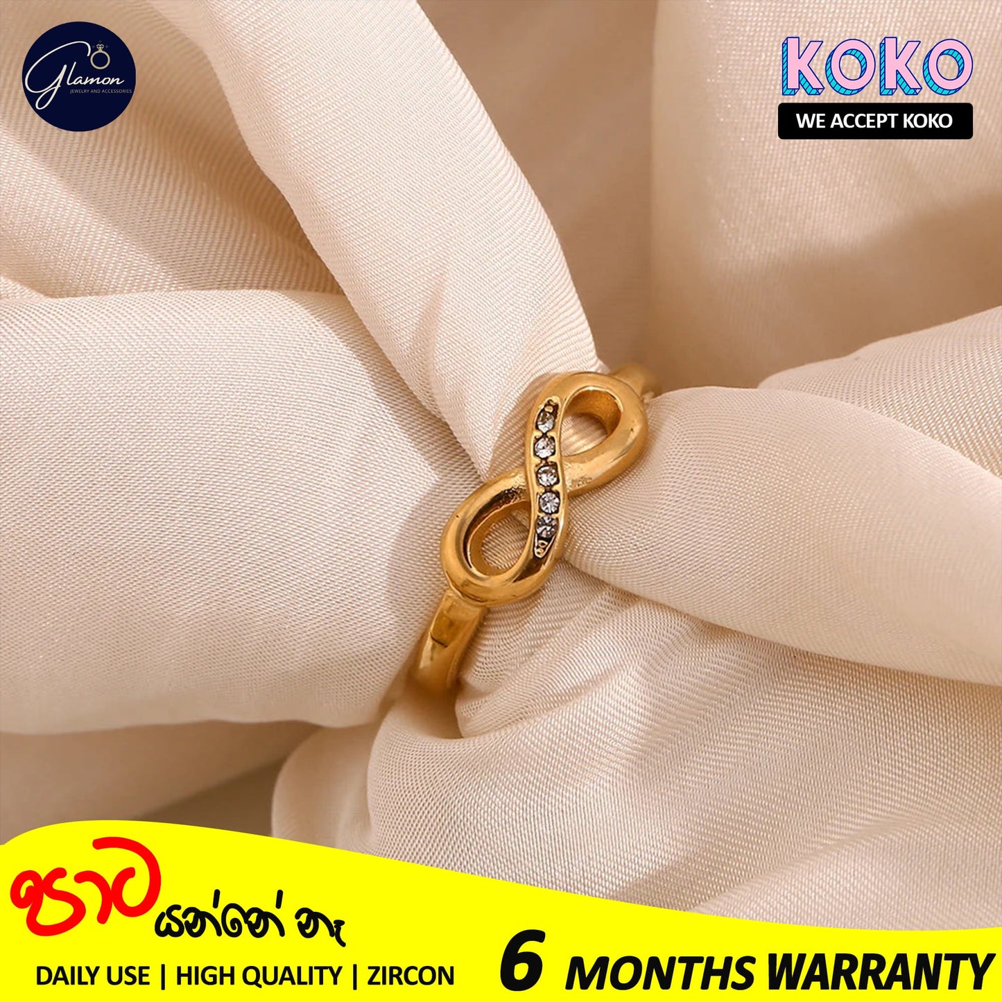 Glamon Infinity Ring For Girls High Quality Gold Coated Simple Cute Love Rings Gift