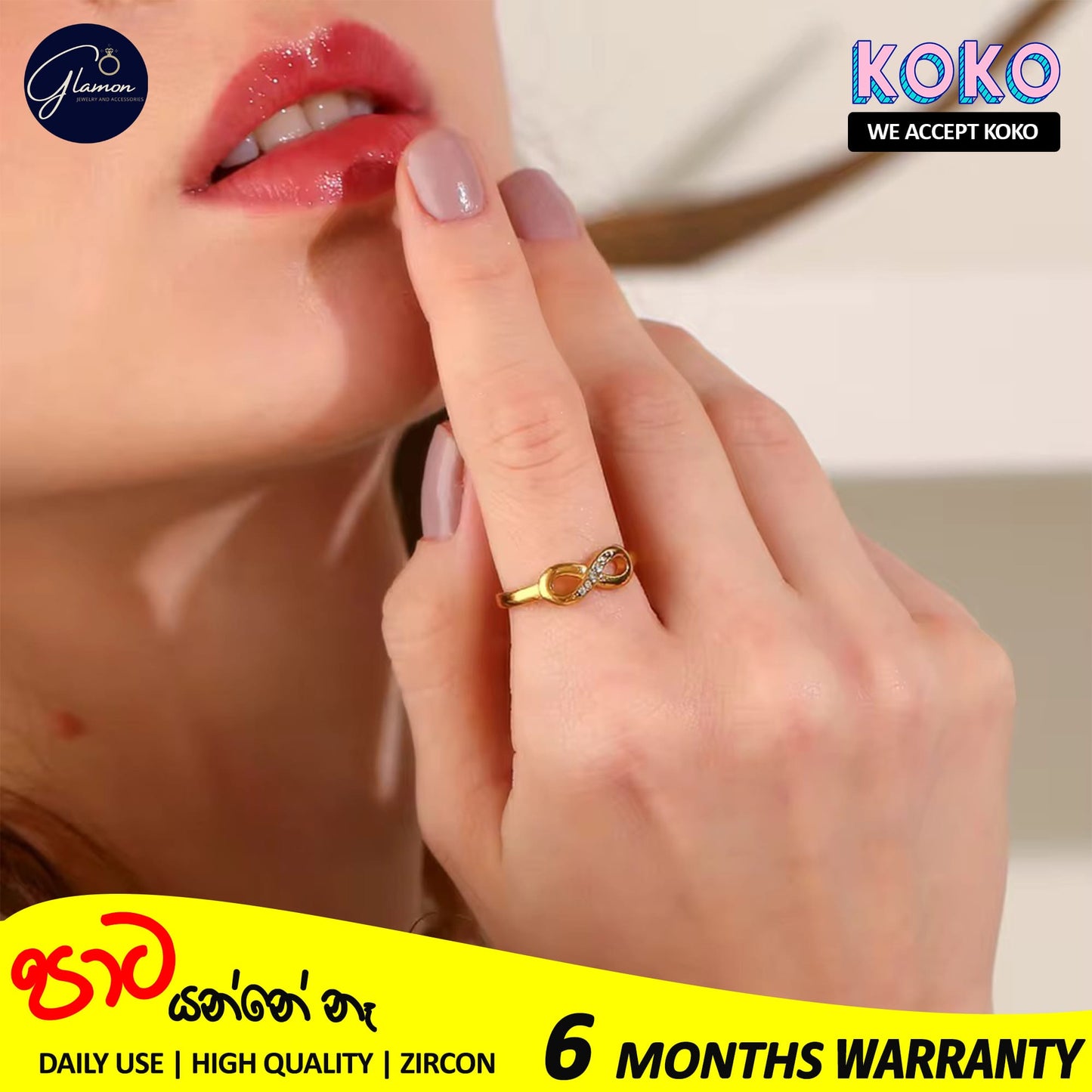Glamon Infinity Ring For Girls High Quality Gold Coated Simple Cute Love Rings Gift