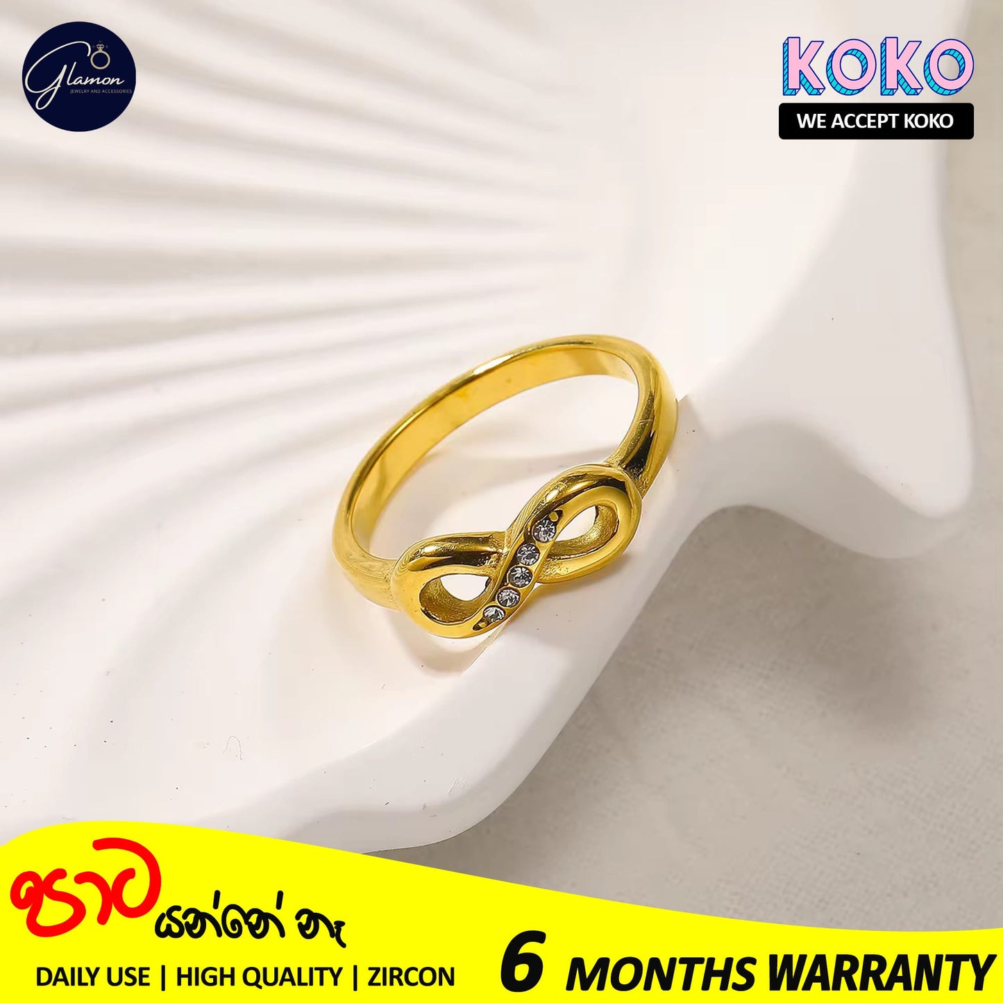 Glamon Infinity Ring For Girls High Quality Gold Coated Simple Cute Love Rings Gift