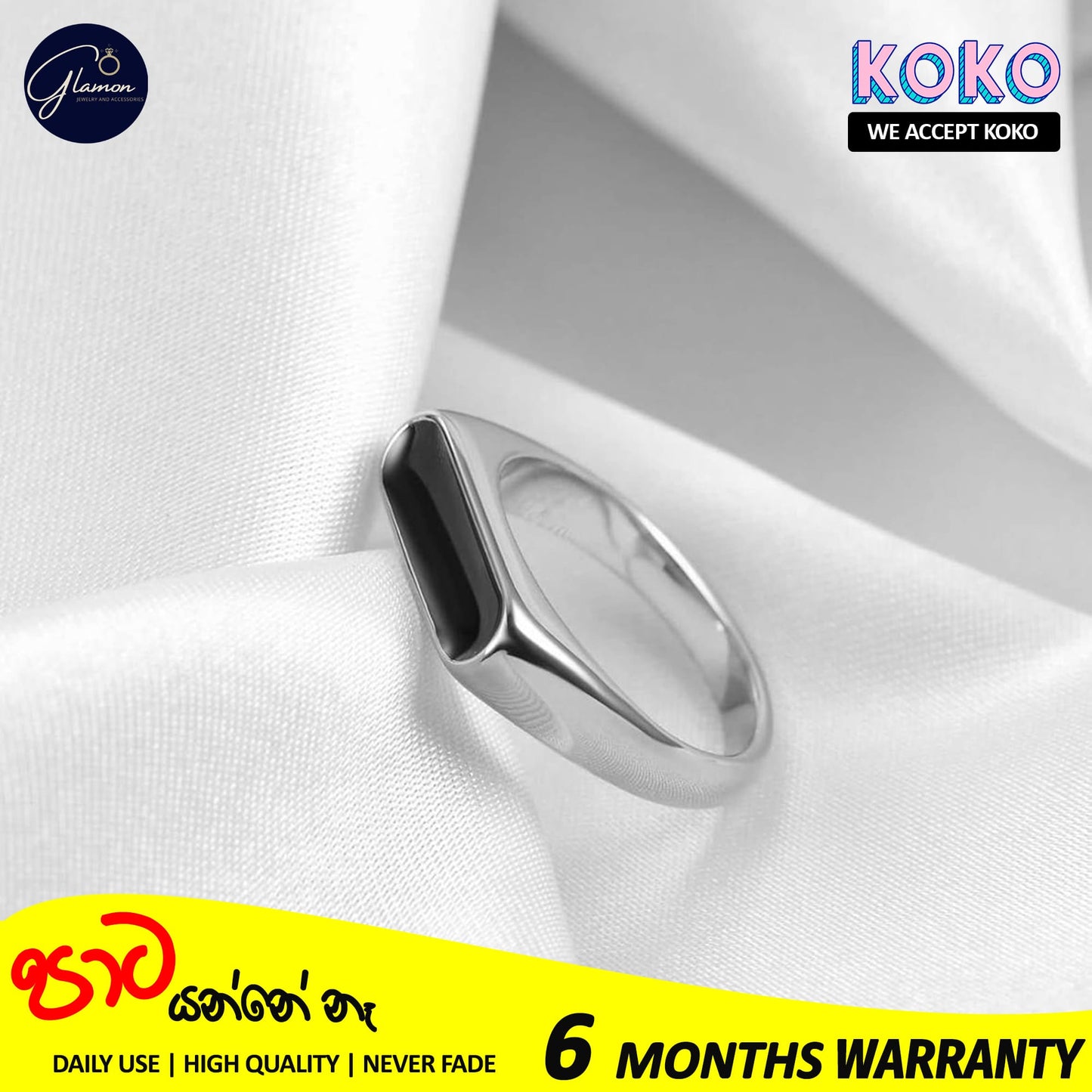 Glamon BlackWave Signet Ring Men's Stainless Steel Ring For Boys High Quality Original 316L Stainless Steel Silver Color Boys Ring Durable Stylish Band for Casual & Formal Wear