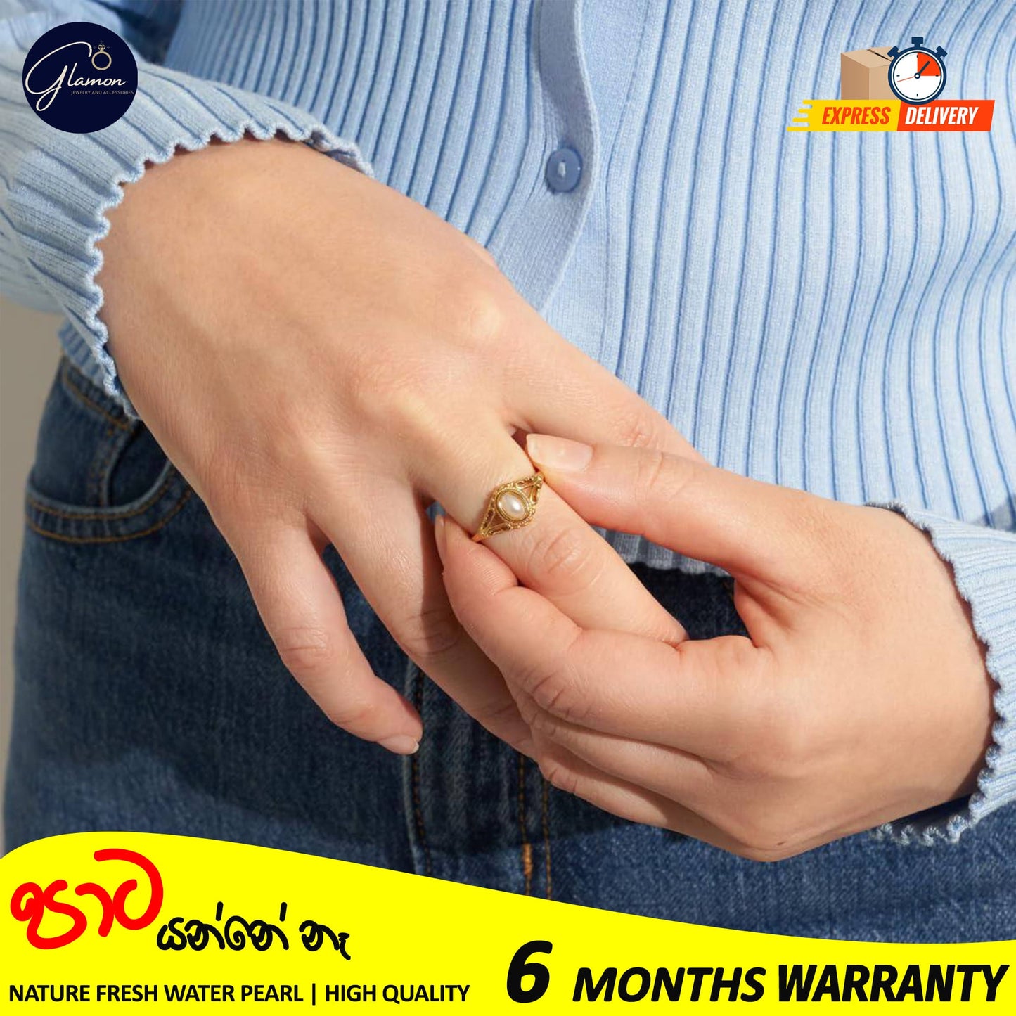 Glamon Luxury Gold Plated Freshwater Pearl Waterproof Rings for Girls Stainless Steel Hollow Design Durable Waterproof Jewelry for Everyday wear and Special Occasions