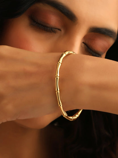 Glamon Bamboo Bliss Bangle for Women Luxury Gold Plated 316L Stainless Steel Waterproof Bracelet Elegant Bamboo Design 6 Months Warranty