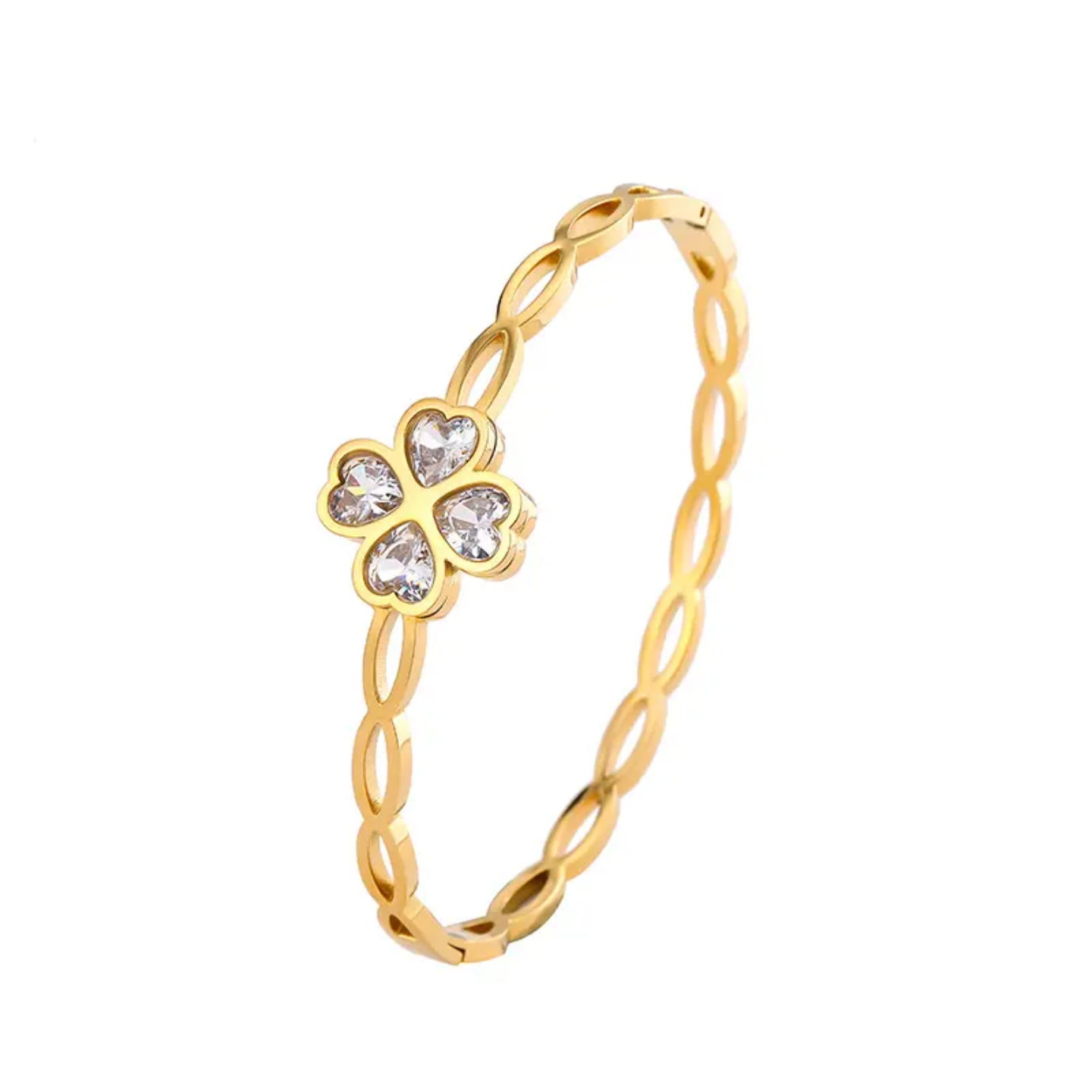 Glamon Lucky Leaf Gold Coated Bangle for Women 316L Stainless Steel Cubic Zirconia Bracelet Waterproof Luxury Jewelry