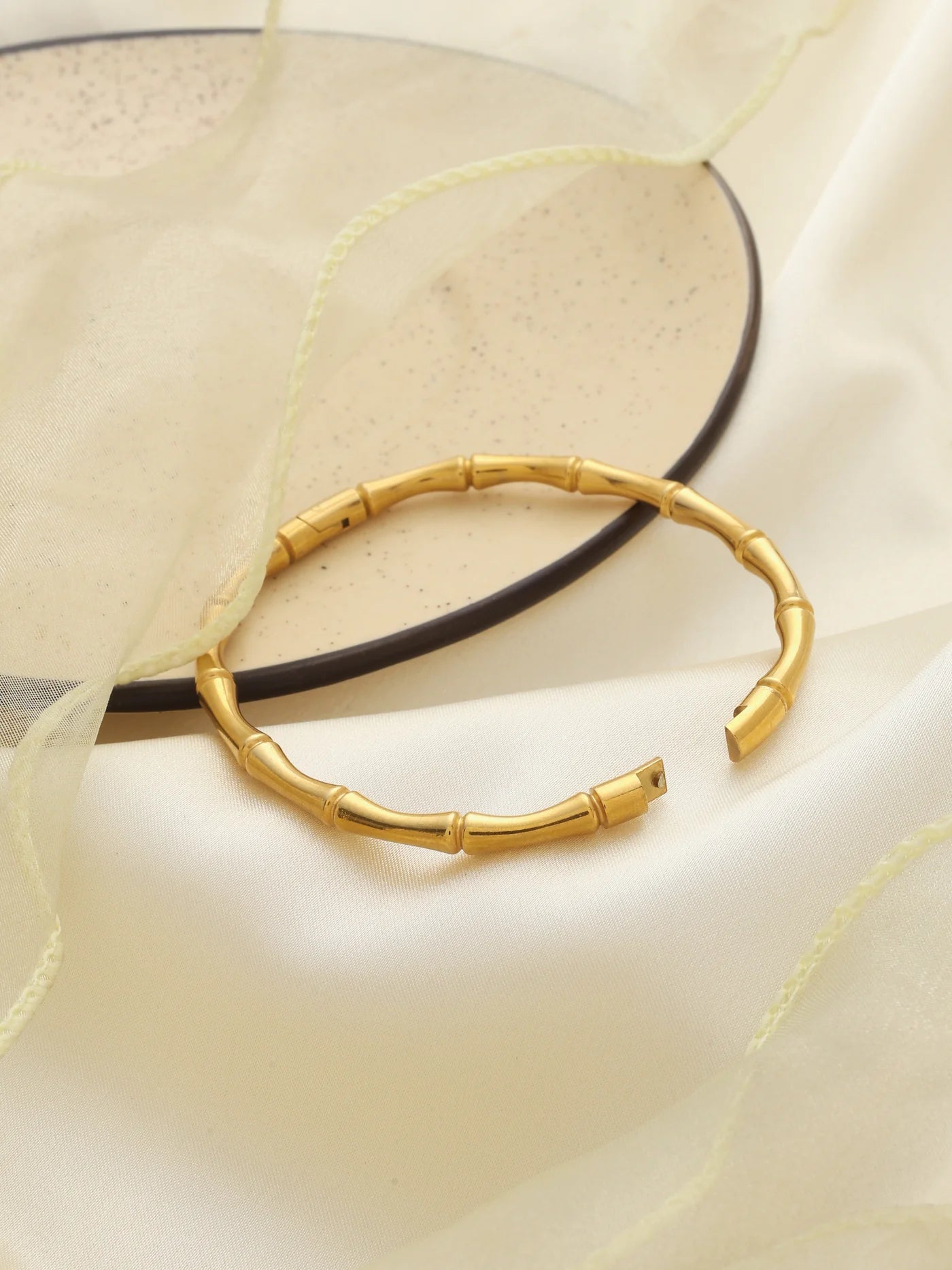 Glamon Bamboo Bliss Bangle for Women Luxury Gold Plated 316L Stainless Steel Waterproof Bracelet Elegant Bamboo Design 6 Months Warranty