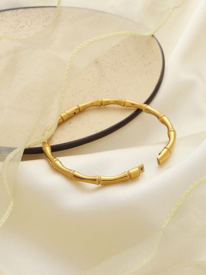 Glamon Bamboo Bliss Bangle for Women Luxury Gold Plated 316L Stainless Steel Waterproof Bracelet Elegant Bamboo Design 6 Months Warranty