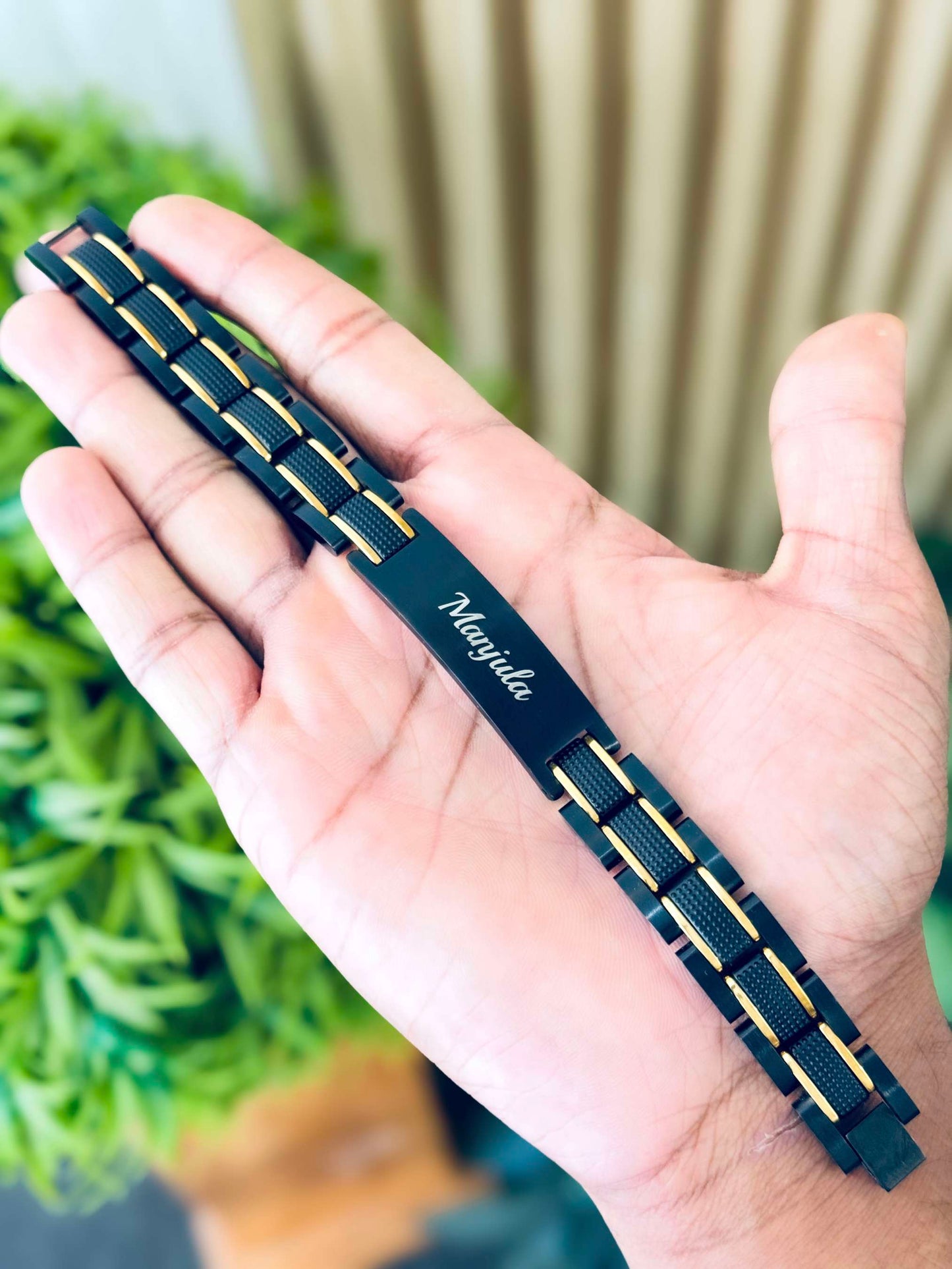 Glamon ZYGMA ROYALE Personalized Name Bracelet for Men – Black & Gold Luxury Edition