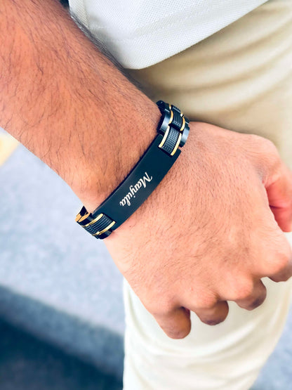Glamon ZYGMA ROYALE Personalized Name Bracelet for Men – Black & Gold Luxury Edition