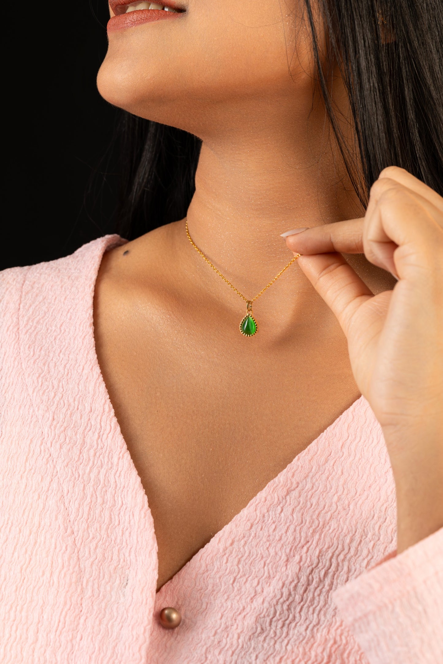 Glamon Amber Glow Necklace For Girls - Nature Cat Eye Stone