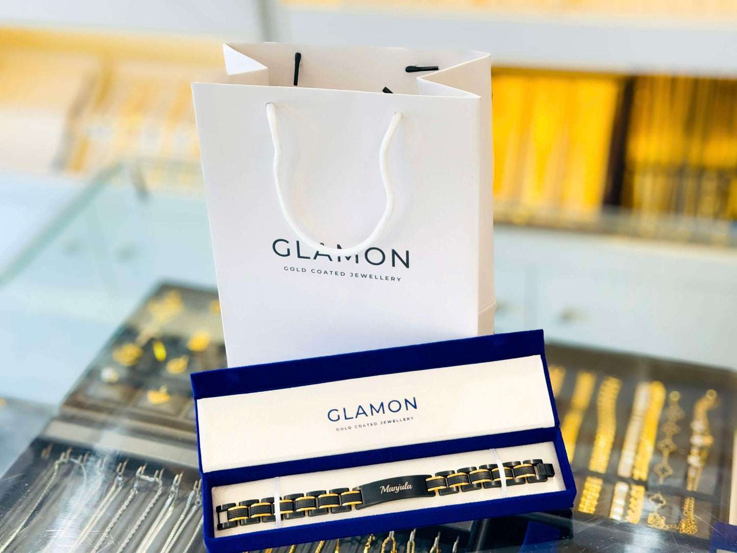 Glamon ZYGMA ROYALE Personalized Name Bracelet for Men – Black & Gold Luxury Edition
