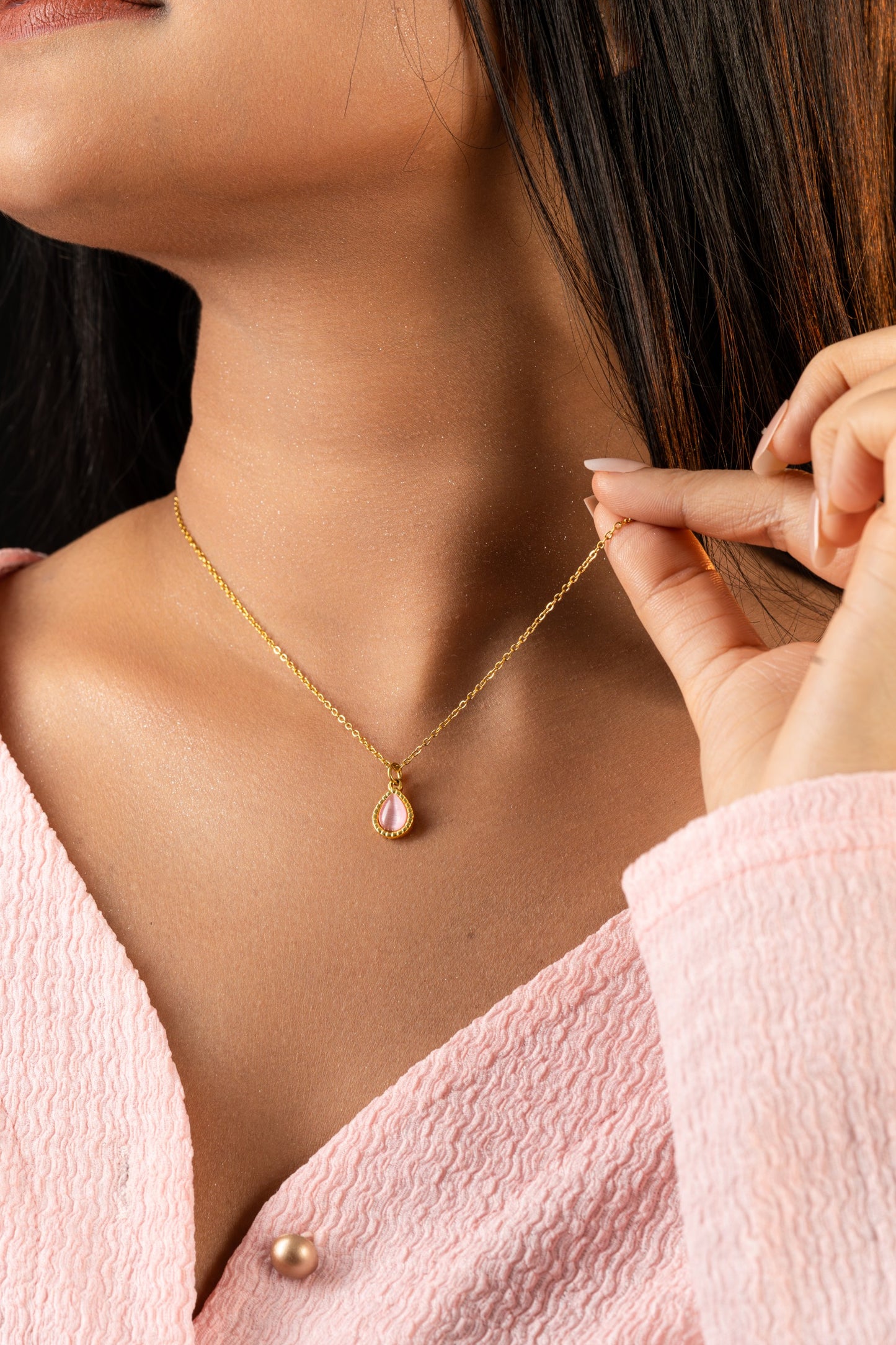 Glamon Amber Glow Necklace For Girls - Nature Cat Eye Stone