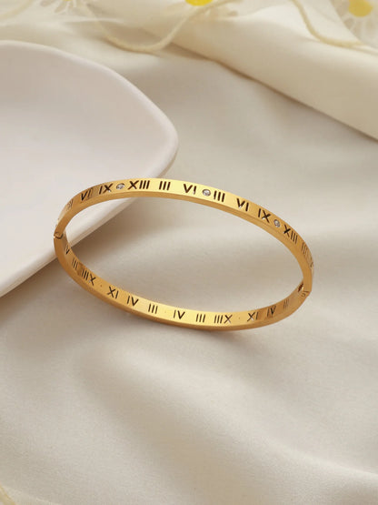 Glamon Luxury Roman Numeral CZ Bangle for Women 316L Stainless Steel Gold Coated Waterproof Bracelet Elegant Girls Gift | 6 Months Warranty