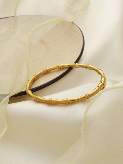 Glamon Bamboo Bliss Bangle for Women Luxury Gold Plated 316L Stainless Steel Waterproof Bracelet Elegant Bamboo Design 6 Months Warranty