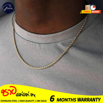 3mm Rope Chain Necklace Stainless Steel Waterproof Gold Color