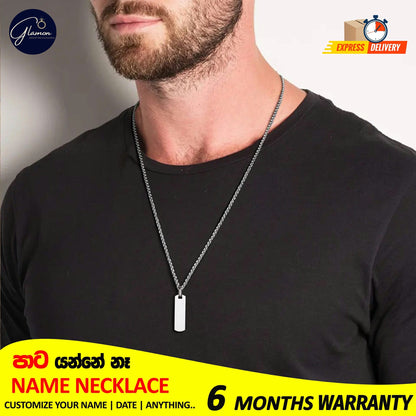 Square Name Pendant Necklace For Men Stainless Steel Customized Jewellery Gift Gold Silver Black