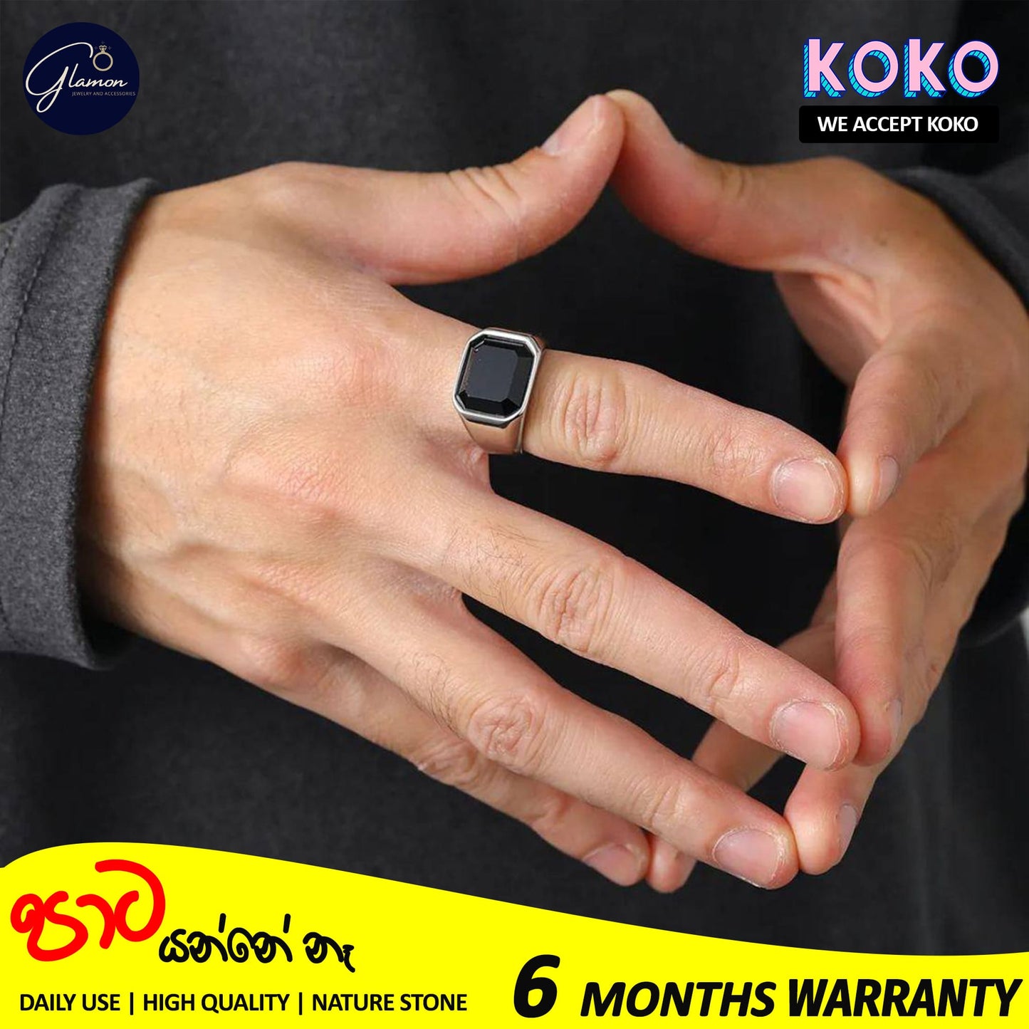 Glamon Black ONYX Ring For Boys High Quality Never Fade