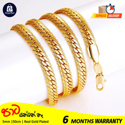 Full Sideways 5mm Thick Gold Filled Stamped Snake Chain Stainless Steel Necklace For Men