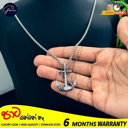 Glamon 316L Stainless Steel Anchor Pendant & 3mm Silver Color Box Chain Necklace For Men High Quality Waterproof Mens Necklace