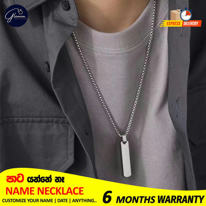 Square Name Pendant Necklace For Men Stainless Steel Customized Jewellery Gift Gold Silver Black
