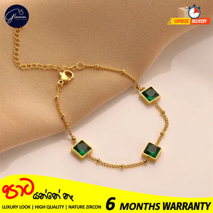 green zircon charm bracelet 316L stainless steel