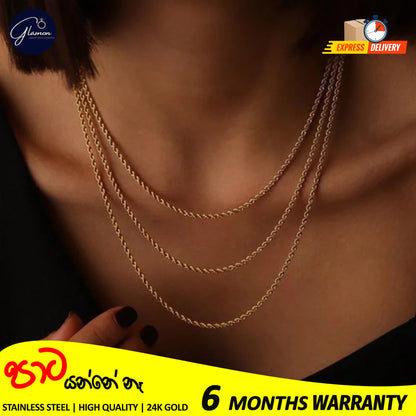 3mm Rope Chain Necklace Stainless Steel Waterproof Gold Color