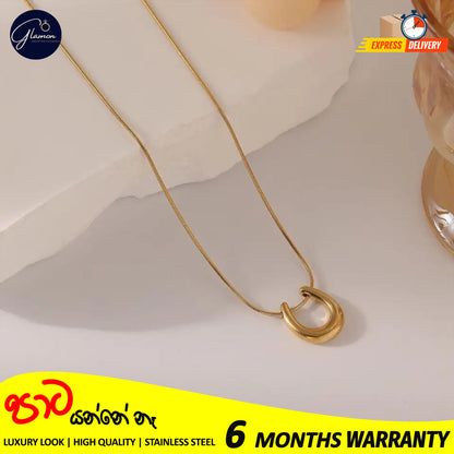 Simple Metallic Cast U-shaped Pendant Necklace